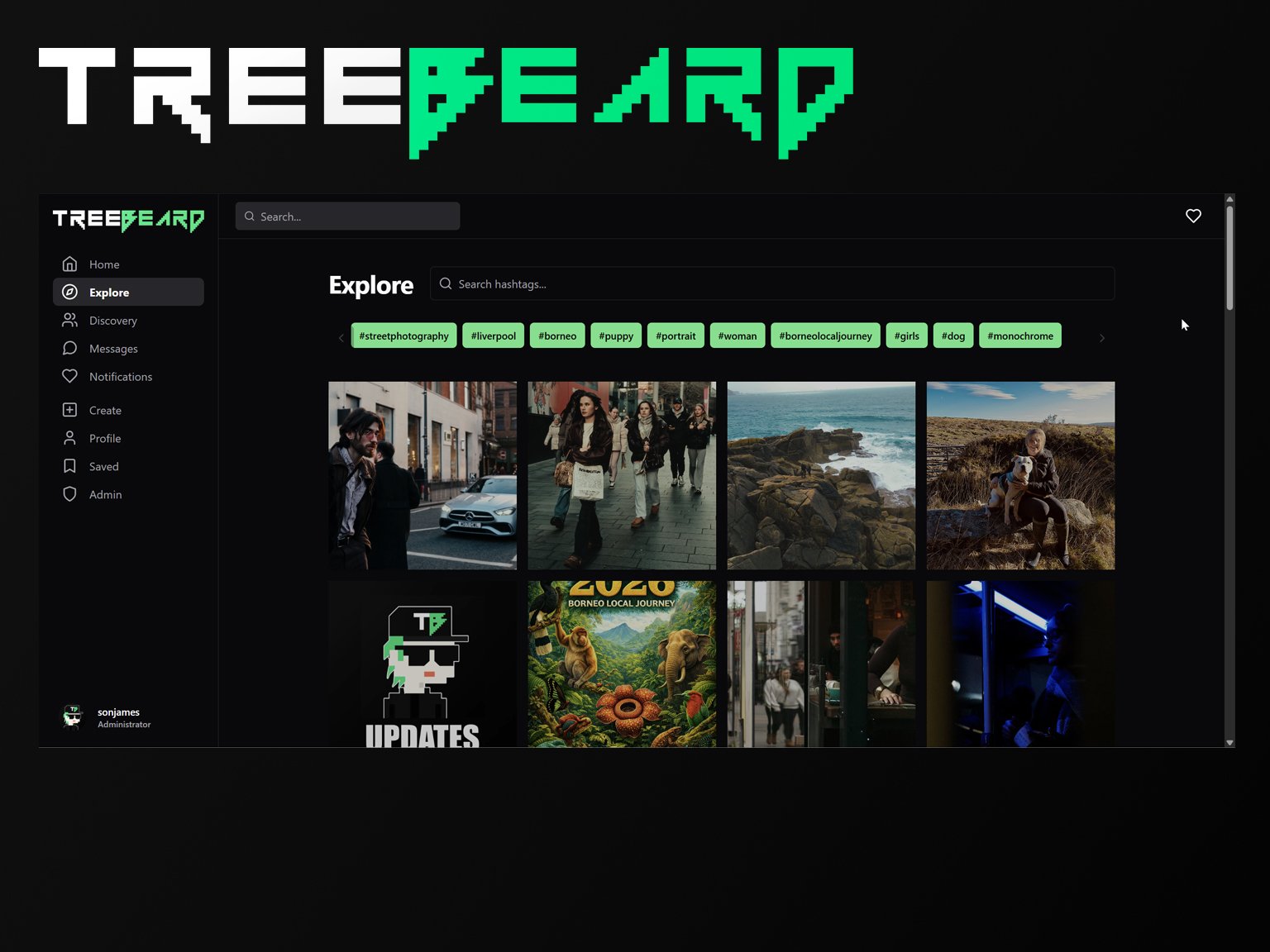Tree Beard Network, one of my ongoing Newquay web development projects: a photo-sharing social network built and managed by JStudios